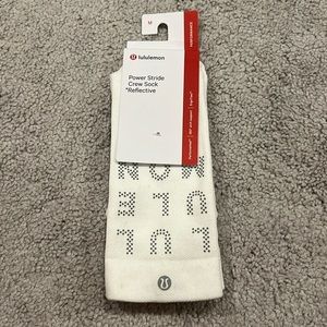NWT Lululemon Power Stride Crew Sock *Reflective - Size M White